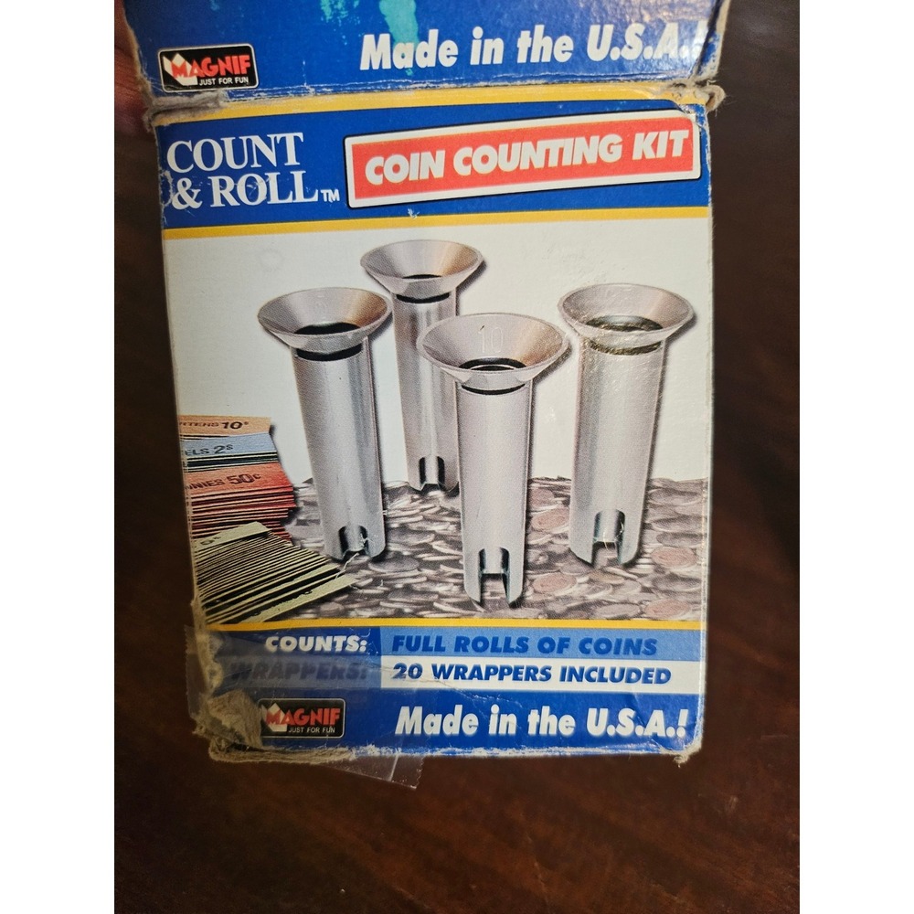 Magnif Count & Roll Coin Counting Kit Gray Vintage Made in USA Tubes